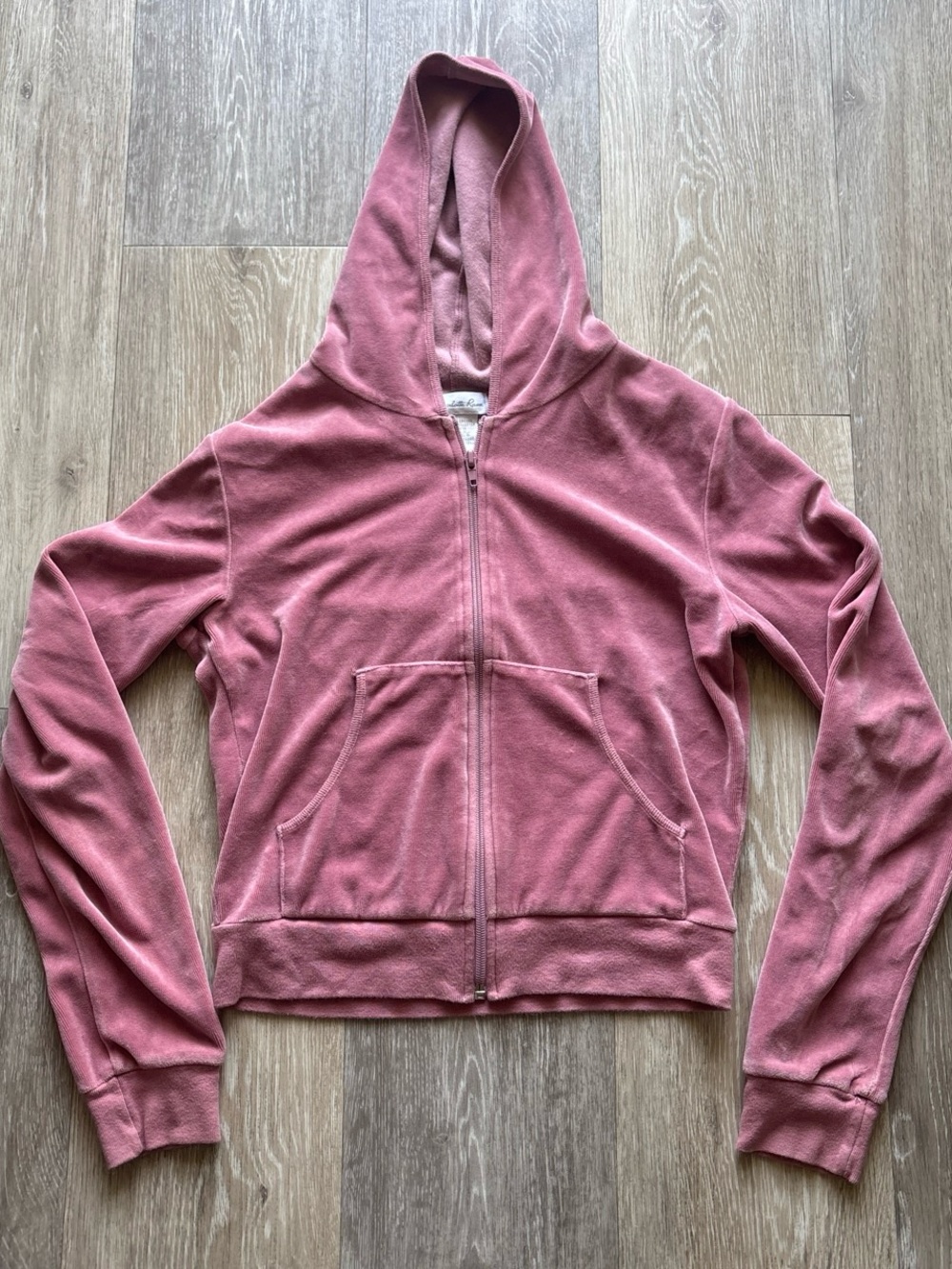 Charlotte Russe Y2K 00s Velour Mauve Pink Hooded Zip Up Track Jacket Size M
